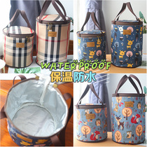 Korean cartoon Plaid Oxford cloth thickened aluminum foil waterproof insulation cylindrical lunch box portable lunch box bag