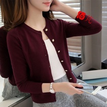 Autumn Winter New Knit Cardiovert Woman Han Version Long Sleeve Round Neckline External Hitch Short Fur Coat Small Shawl Jacket Air Conditioning Shirt