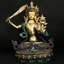 Tibetan Buddhist supplies tantric Buddha statue Nepal handmade pure copper gilt gilt gilded gold gilt Manjusri Bodhisattva 1 foot Buddha statue