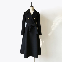 Hepburn style double-sided cashmere coat womens long 2021 new waist slim thin thick woolen coat winter