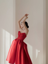Alice high-end imported satin lipstick party toast to the bridal gown and back door evening gown