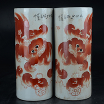 Special price Min kiln fired porcelain Hand-painted Sha Hong Shaoshi Taibao hat tube pair of home boutique decorative ornaments Ceramics