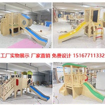 Kindergarten indoor wooden slide childrens large area corner loft game house early education center play house small house