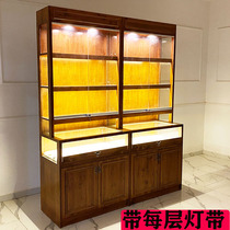 Solid wood jewelry jade display cabinet fir glass counter Chinese antique play jewelry display cabinet tea shelf