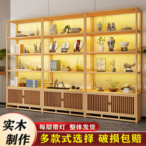 Solid Wood tea cabinet purple sand pot display cabinet product storage shelf porch cabinet Chinese retro porcelain display cabinet