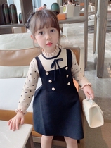 Autumn girl dress 2021 Autumn Winter children fake two foreign color knitted skirt sweater dress baby princess dress