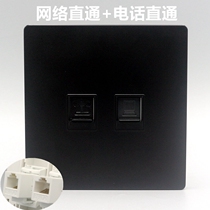 Black 86 Type Two-port Direct Computer Phone Panel RJ45 Super Category 5 Network with RJ11 Voice Phone Socket