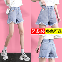 Ripped denim shorts female hottie summer thin section 2021 new ultra-high waist thin loose a-line wide leg hot pants