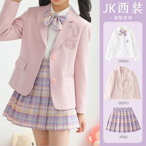 Girl Nets Red Suit 2022 Spring Autumn New Foreign Air School Uniforms Children Suits Jacket Jk 100 Pleats Three Sets Spring Clothes