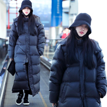 (Miao Xiang) anti-season womens coat 2021 black thickening knee to ankle long white duck down jacket women