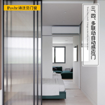  Glass door custom three-linkage sliding door Kitchen balcony glass partition narrow side sliding door automatic induction door