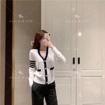 Thom Browne Japan TB spring and autumn four bars V collar puppy pattern knitted wool cardigan coat women