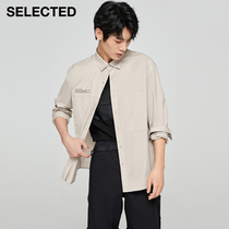 SELECTED Slade Autumn Winter Artist Letter Pocket Fit Casual Long Sleeve Shirt Men) 421305006