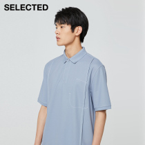 SELECTED silade summer new cotton silk stitching label lapel lapel short sleeve T-shirt Men W)421306011