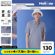 (Spirits Recommended) SELECED THELD NEW EMBROIDERY SAILING PATTERN PURE COTTON KNIT TURNOVER T-SHIRT MALE