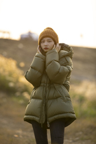Feather 95 white goose down super thick super light long waist puff down jacket female fluffy bread jacket foreign homemade