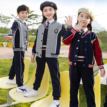 Primary school uniforms spring and autumn cotton childrens sports class uniforms baseball uniforms three-piece suit