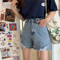 High waist denim shorts womens 2021 summer new Korean version loose student thin black gray wide leg A word hot pants