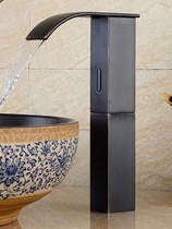 Full copper plated chrome with lamp black ancient copper hotel public intelligent induction surface basin tap square C shaped waterfall outlet