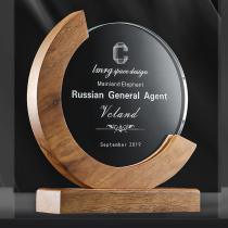 Creative crystal trophy Custom made lettering Excellent staff medal Solid wood round competition retirement souvenir