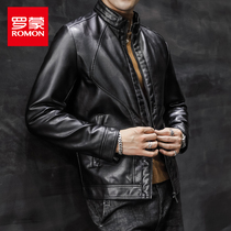 Romon leather jacket mens spring and autumn pilot tooling baseball suit business leisure locomotive suit mens leather jacket