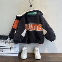 Boys' coat plus velvet padded 2021 autumn and winter new children's clothing baby lamb velvet autumn dress foreign style children's coat tide