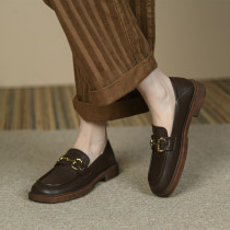 It is great to wear ~ retro brown one foot pedal Lefu shoes genuine leather 100 hitch casual single shoes Inn wind small leather shoes