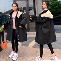 Plus size pregnant women windbreaker autumn winter clothes fat MM cardigan loose hooded top cotton 200kg pregnant women coat autumn