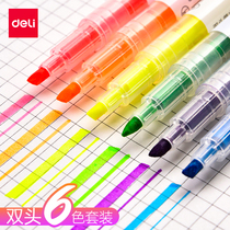 Delei fluorescent marker pen candy color double-headed light color pen set silver light pen