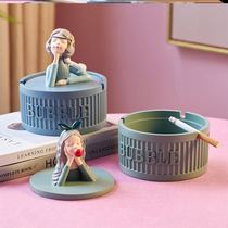 Ashtray cartoon cute girl Anti-smoke smell bedroom home living room with lid modern resin pendulum
