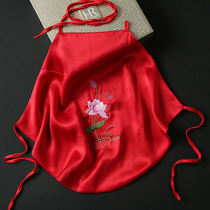 Silk embroidered bib red 100% mulberry silk Wedding festive summer sexy suspender bib Ancient style ice silk
