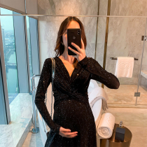 happymaman pregnant women autumn dress black slim slim autumn long sleeve dress foreign atmosphere early autumn