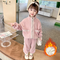 Girls suits plus velvet autumn and winter models 2022 new childrens clothing foreign style Korean winter clothing girls baby thickening two-piece suit