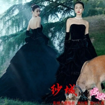 2021 photo studio theme wedding photography bra black velvet Hepburn style couple photo cake skirt dress