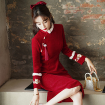 Cheongsam 2021 New Improved Red Bride Toast Winter Thickened Plus Velvet Female Little Marry Autumn and Winter