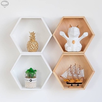 Nordic style bedroom wall wall creative decorations wall hanging pieces solid wood ins shelf wall decorations