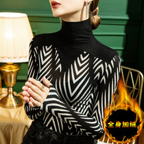 Plus velvet high collar dance jacket foreign zebra pattern long sleeve dance bottoming shirt national standard modern ballroom dance practice clothes