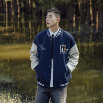 Spring 2022 new PU leather stitching baseball uniform mens jacket shirt tide brand clothes casual American vintage coat