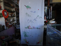 Antique collection 50s large hand-embroidered landscape landscape pattern old tablecloth 