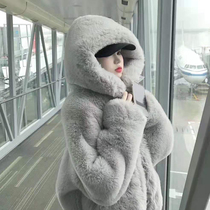 Xiao Zhanjing sweet snowman hoodie with the same style environmental protection fur coat thickened imitation otter rabbit wool cotton coat womens winter long section