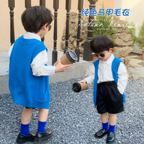 Childrens Machia Spring Festival 2022 New boy outside wearing V collar vest girl Korean version knitted cardiopouses
