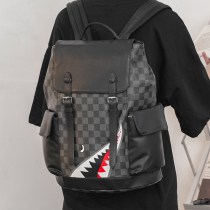 New Korean backpack leather large capacity men and women trend plaid backpack travel bag student school bag computer bag