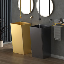 Black stainless steel column type washbasin hotel Minjuku upright post basin thin side bar integrated floor washing basin