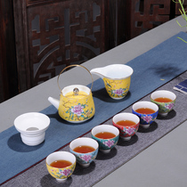 Jingdezhen new product grilled flower cover Bowl set big red ceramic tea cup grilled flower tea set gold hand-painted line exquisite