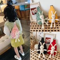 Childrens small bag Korean cartoon canvas rabbit chest bag boys and girls shoulder bag cute baby trend shoulder bag