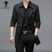 Woodpecker design sense windbreaker men Korean version of British style long autumn and winter large size Tide brand trend handsome coat
