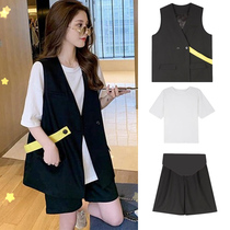 Maternity top Womens summer suit fashion shorts short-sleeved suit vest summer thin casual summer two-piece set