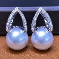 Natural seawater pearl earrings Nanyang white beads hot bar earrings 18K gold diamond perfect 11-12mm