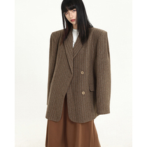 Race small lazy casual suit jacket women autumn and winter loose retro English style long sleeve striped suit top