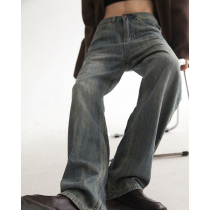 Semini lazy retro straight cylinder Jeans Women Spring Loose Broadleg Water Wash to do old drag Lean Pants Design Sensation